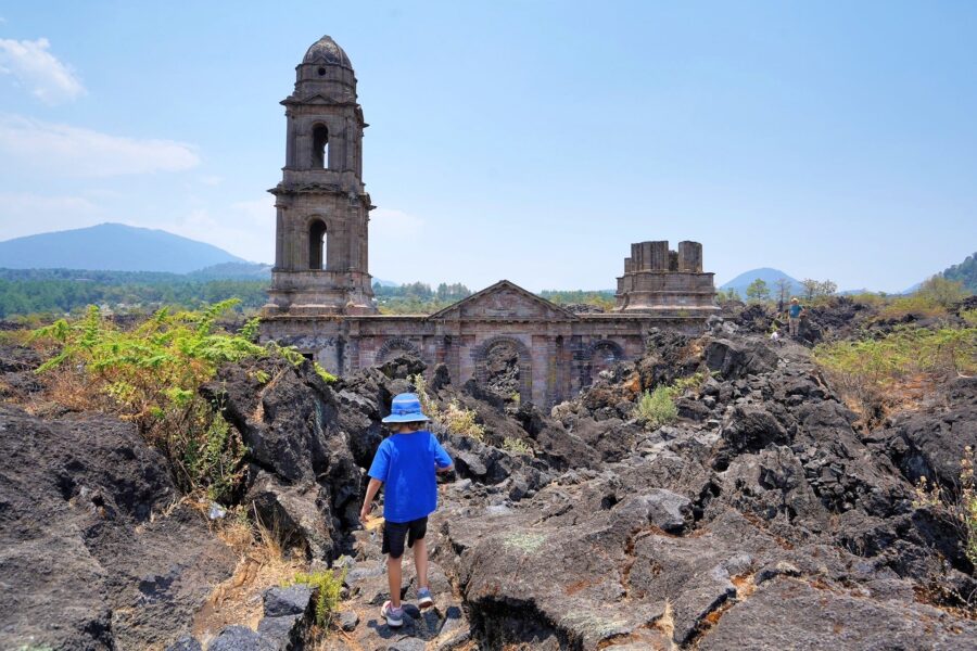 Lava Church of San Juan Parangaricutiro Michoacan Mexico